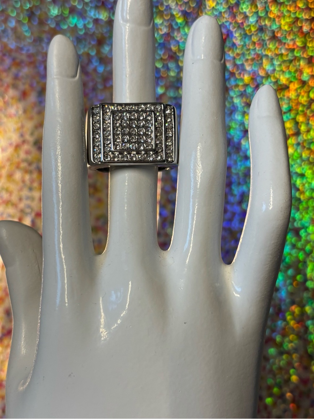 Men's stainless steel and Zirconia Square rectangle Ring Size 11 used